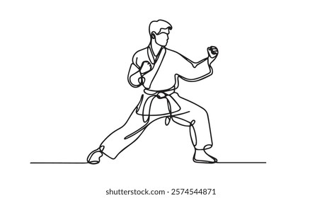 Continuous one single minimal line drawing martial art