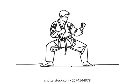 Continuous one single minimal line drawing martial art