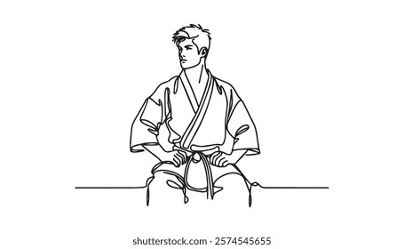 Continuous one single minimal line drawing martial art