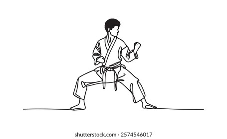 Continuous one single minimal line drawing martial art