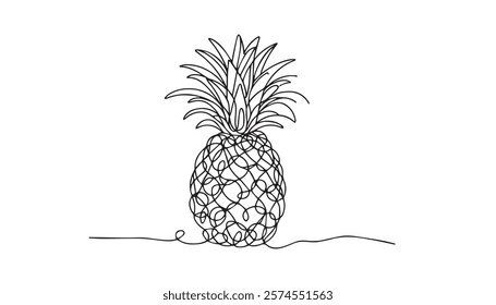 Continuous one single minimal line drawing Pineapple