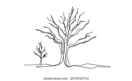 Continuous one single minimal line drawing Dead Tree