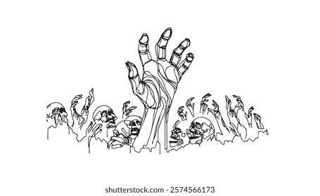 Continuous one single minimal line drawing Zombie