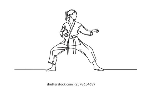 Continuous one single minimal line drawing karate 