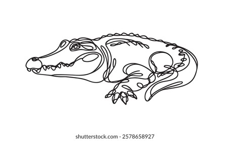 Continuous one single minimal line drawing crocodile 