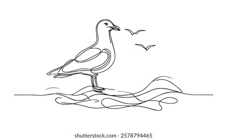 Continuous one single minimal line drawing Boobies