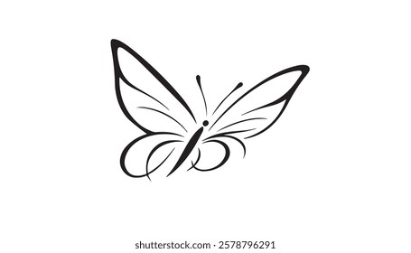 Continuous one single minimal line drawing butterfly 