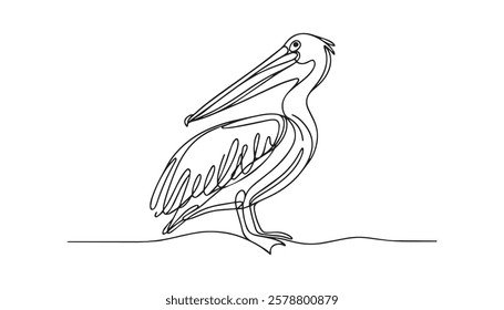 Continuous one single minimal line drawing Pelican