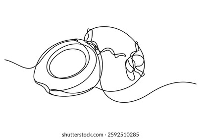 Continuous one single minimal line drawing coconut, Single continuous line drawing whole and sliced healthy organic coconut for orchard logo identity. Fresh fruitage concept for fruit garden icon.