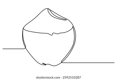 Continuous one single minimal line drawing coconut, Single continuous line drawing whole and sliced healthy organic coconut for orchard logo identity. Fresh fruitage concept for fruit garden icon.