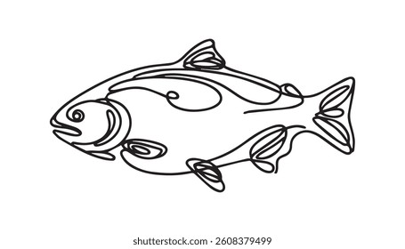 Continuous one single minimal line drawing samon fish