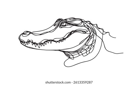 Continuous one single minimal line drawing crocodile