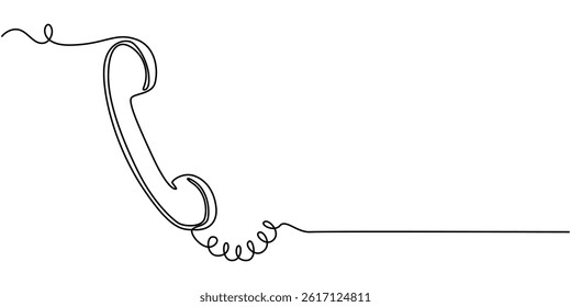 Continuous one single minimal line drawing telephone, Telephone handset in one continuous line drawing. Symbol of communication. Telephone in simple linear style. Editable outline illustration.