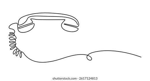 Continuous one single minimal line drawing telephone, Telephone handset in one continuous line drawing. Symbol of communication. Telephone in simple linear style. Editable outline illustration.