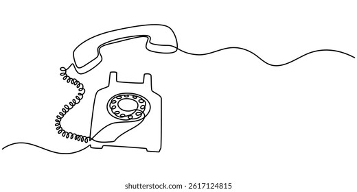 Continuous one single minimal line drawing telephone, Telephone handset in one continuous line drawing. Symbol of communication. Telephone in simple linear style. Editable outline illustration.