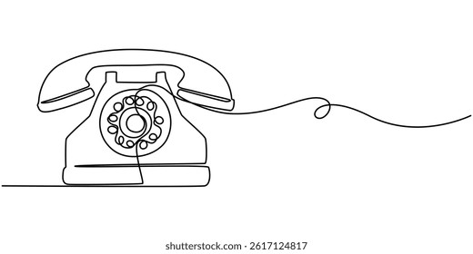 Continuous one single minimal line drawing telephone, Telephone handset in one continuous line drawing. Symbol of communication. Telephone in simple linear style. Editable outline illustration.