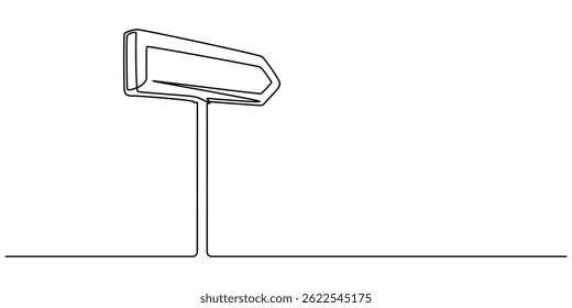 Continuo una sola flecha de dirección de dibujo de línea mínima, flechas de señal de dirección de carretera aisladas sobre fondo blanco. Dibujo continuo de una línea. Icono de la calle Vector señal de viaje poste arte de elección. 