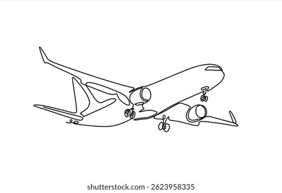 Um avião de desenho de linha mínima contínua. Traçado editável.