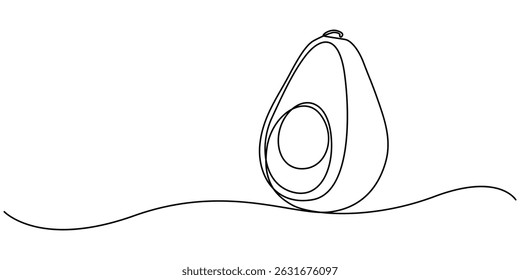 Abacate de desenho de uma única linha mínima contínua, Abacate Ícone de Linha Única, Uma metade de abacate ilustração de arte de linha de superalimento, fundo branco, Esboço e Doodle Design. vetor pro.
