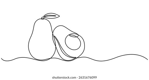 Abacate de desenho de uma única linha mínima contínua, Abacate Ícone de Linha Única, Uma metade de abacate ilustração de arte de linha de superalimento, fundo branco, Esboço e Doodle Design. vetor pro.