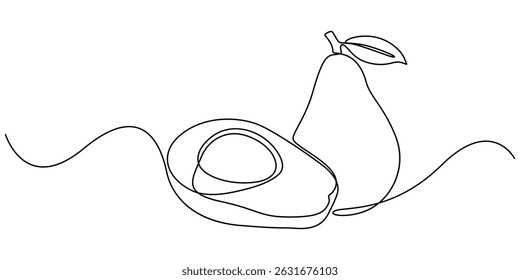 Abacate de desenho de uma única linha mínima contínua, Abacate Ícone de Linha Única, Uma metade de abacate ilustração de arte de linha de superalimento, fundo branco, Esboço e Doodle Design. vetor pro.