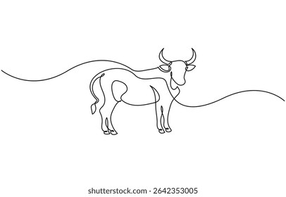 Continuous one single minimal line drawing Bull ,Editable stroke on a white isolated background. Vector illustration.