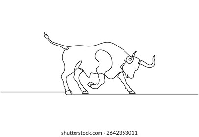 Continuous one single minimal line drawing Bull ,Editable stroke on a white isolated background. Vector illustration.
