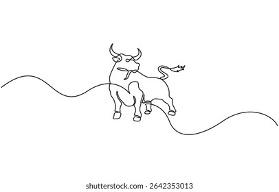 Continuous one single minimal line drawing Bull ,Editable stroke on a white isolated background. Vector illustration.