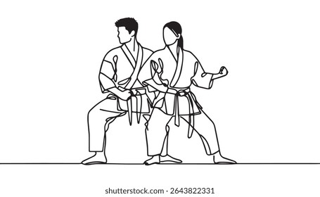 Continuous one single minimal line drawing martial art