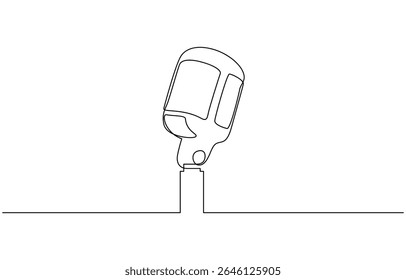 Continuous one single minimal line drawing microphone, Microphone continuous one line drawing. Voice recording symbol. Vector illustration. Editable outline.