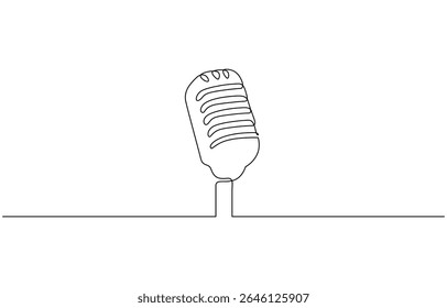 Continuous one single minimal line drawing microphone, Microphone continuous one line drawing. Voice recording symbol. Vector illustration. Editable outline.