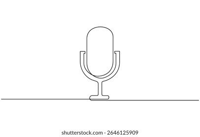 Continuous one single minimal line drawing microphone, Microphone continuous one line drawing. Voice recording symbol. Vector illustration. Editable outline.