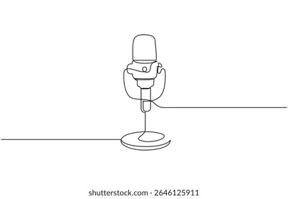 Continuous one single minimal line drawing microphone, Microphone continuous one line drawing. Voice recording symbol. Vector illustration. Editable outline.