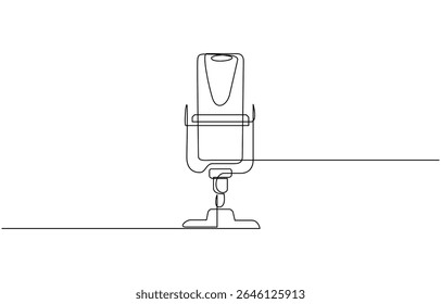 Continuous one single minimal line drawing microphone, Microphone continuous one line drawing. Voice recording symbol. Vector illustration. Editable outline.