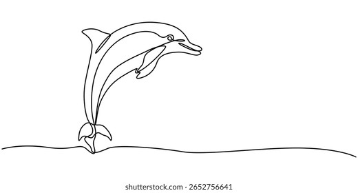 Contínua uma única linha mínima desenhando golfinho, linha contínua de fundo branco. Ilustração de Dolphin Vetor Art, Ícones e Gráficos. Imagem de golfinho, Golfinho em um único desenho de linha.