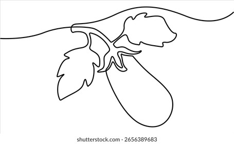 Continuous one single minimal line drawing eggplant Vegetables. One continuous line drawing eggplant vegetable. Eggplant in continuous line art drawing style. Single line drawing eggplant.
