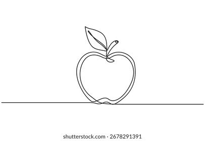 Continuous one single minimal line drawing Apple vector illustration. Editable outline