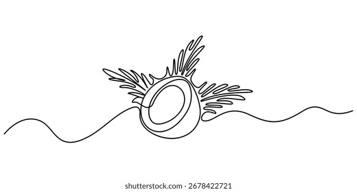Contínuo um único coco de desenho de linha mínima, único desenho de linha contínua da ilustração vetorial do Dia Mundial do Coco. Conceito de frutado fresco para ícone de jardim de frutas. Estrutura de tópicos editável