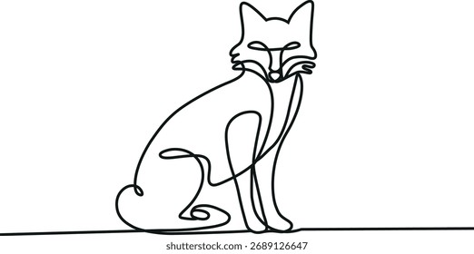 Continuous one single minimal line drawing fox	