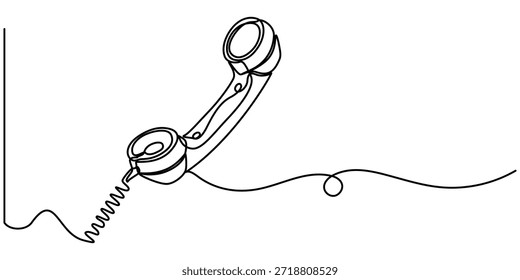 Continuous one single minimal line drawing telephone, Telephone handset in one continuous line drawing. Symbol of communication. Telephone in simple linear style. Editable outline illustration. 