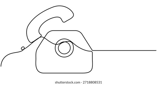 Continuo un solo teléfono de dibujo de línea mínima, auricular de teléfono en un dibujo de línea continua. Símbolo de la comunicación. Teléfono en estilo lineal simple. Ilustración de contorno editable. 