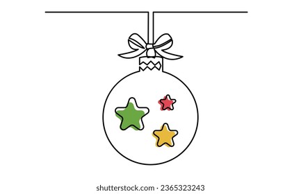 Continuous one single-line drawing of  Christmas ball.Merry Christmas Decoration. Christmas ball isolated on white background.
