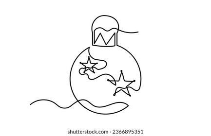 Dibujo continuo de una sola línea de la bola de Navidad. Feliz Decoración de Navidad. Balón de Navidad aislado en el fondo blanco.