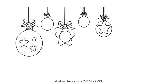 Continuous one single-line drawing of  Christmas ball.Merry Christmas Decoration. Christmas ball isolated on white background.