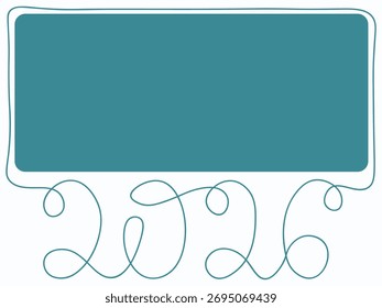 Continuous one teal line drawing of word 2026. square frame for design work. Vector illustration with teal lines isolated on white background, 2026 New Year concept, Happy New Year 2026