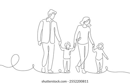 Continuous one-line art of happy family vector art illustration