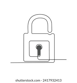 Continuous one-line art security padlock and privacy outline Padlock-isolated vector illustration