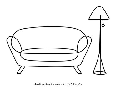 Continuous One-Line Art of a Sofa with a Lamp Illustration
