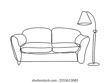 Continuous One-Line Art of a Sofa with a Lamp Illustration