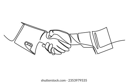 continuos empresarios de una línea estrechando la mano. Impresión artística de póster de concepto de negocio. ilustración vectorial

